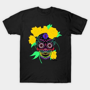 black catrina in floral tropical pattern in skeleton art ecopop T-Shirt